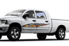 fire skull checkers wave vinyl decal on the side of white pickup truck